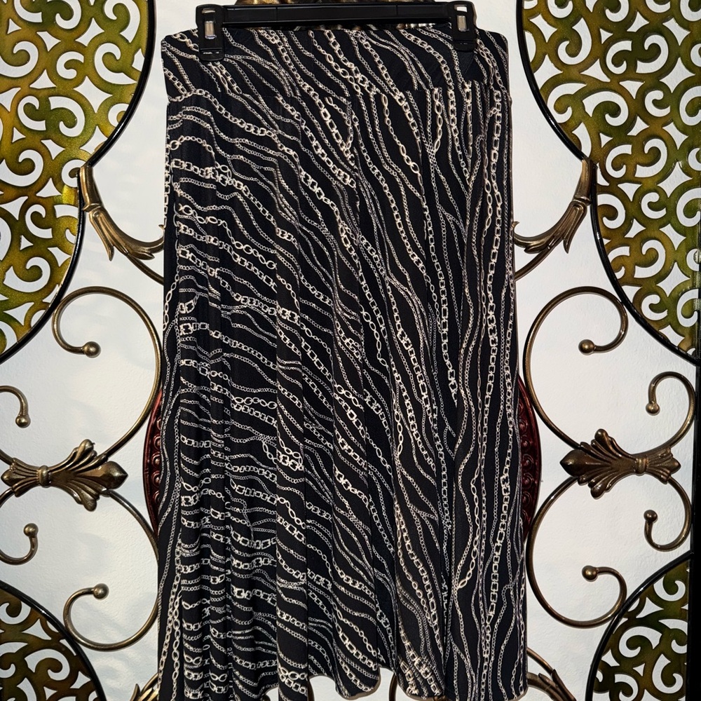 Worthington Womens Skirt XL Black Chain Pattern Maxi